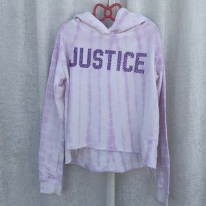 Justice Tie Dye Purple Glitter Girls Crop Hoodie